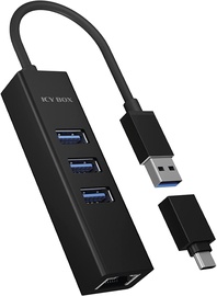 Адаптер ICY Box USB/USB-C - 3 x USB/RJ-45