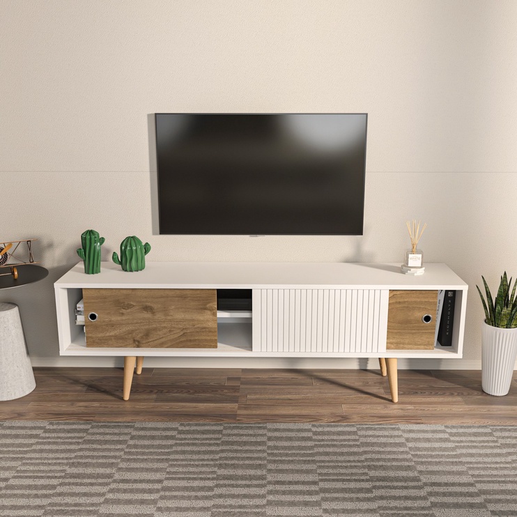 TV-laud Kalune Design Ecrin, valge/pähklipuu, 34.5 cm x 160 cm x 45 cm