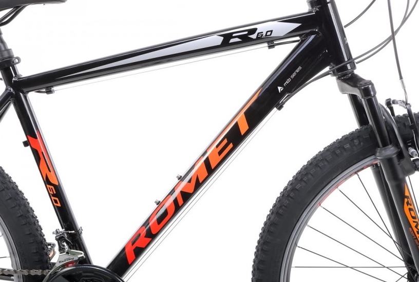 Velosipēds kalnu Romet Rambler R6.0, 26 ", 21" rāmis, melna/oranža