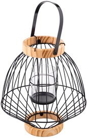 Фонарь Altom Candle Holder 1704001179, стекло/дерево/металл, Ø 26 см, черный/дерево