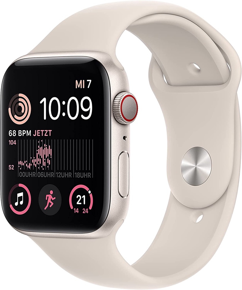 Nutikell Apple Watch SE GPS + Cellular (2nd Gen) 44mm Starlight Aluminium Case with Starlight Sport Band - Regular, hele pruun