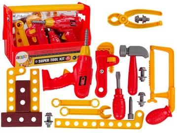 Bērnu darbarīku komplekts Lean Toys Super Tool Kit 12149, sarkana/dzeltena