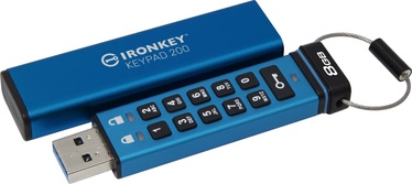 USB atmintinė Kingston IronKey Keypad 200, mėlyna, 8 GB