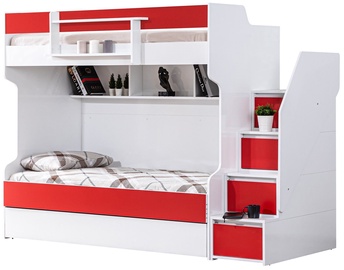 Divstāvīga gulta Kalune Design Cesur 106DNV1267, balta/sarkana, 101 x 245 cm