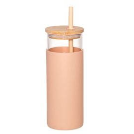 Krūze ar salmiņu Drinking Glass With Lid And Straw, rozā, 0.480 l