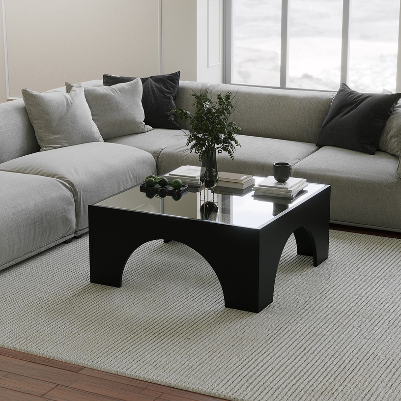 Журнальный столик Kalune Design Seine, прозрачный/черный, 50 см x 50 см x 37 см