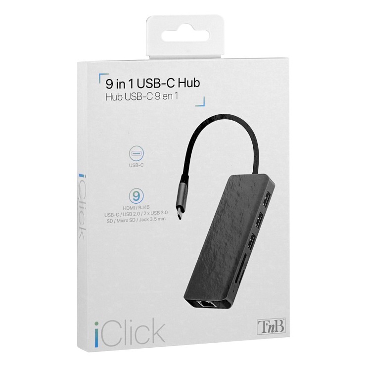Adapteris iClick, HDMI/Micro SD/RJ-45/3.5 mm Audio/3 x USB/2 x USB-C