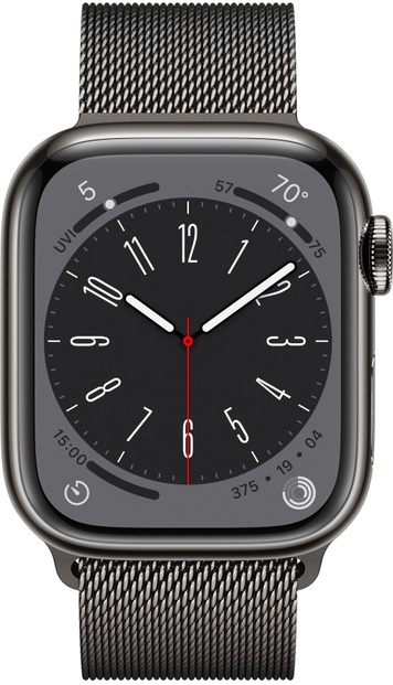 Nutikell Apple Watch Series 8 GPS + Cellular 41mm Graphite Stainless Steel Case with Graphite Milanese Loop, grafiit