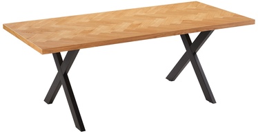 Pusdienu galds Home4you Rowan, melna/ozola, 200 cm x 90 cm x 75 cm