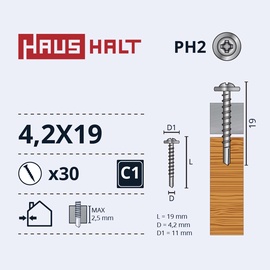 Isekeermestavad kruvid Haushalt DIN 14566, 4.2 mm x 19 mm, 30 tk