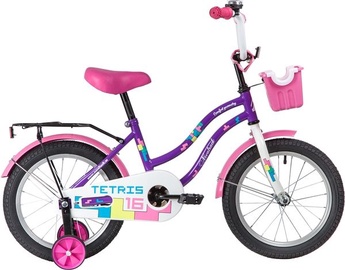 Детский велосипед с дополнительными колесами Novatrack Tetris, розовый/фиолетовый, 16″