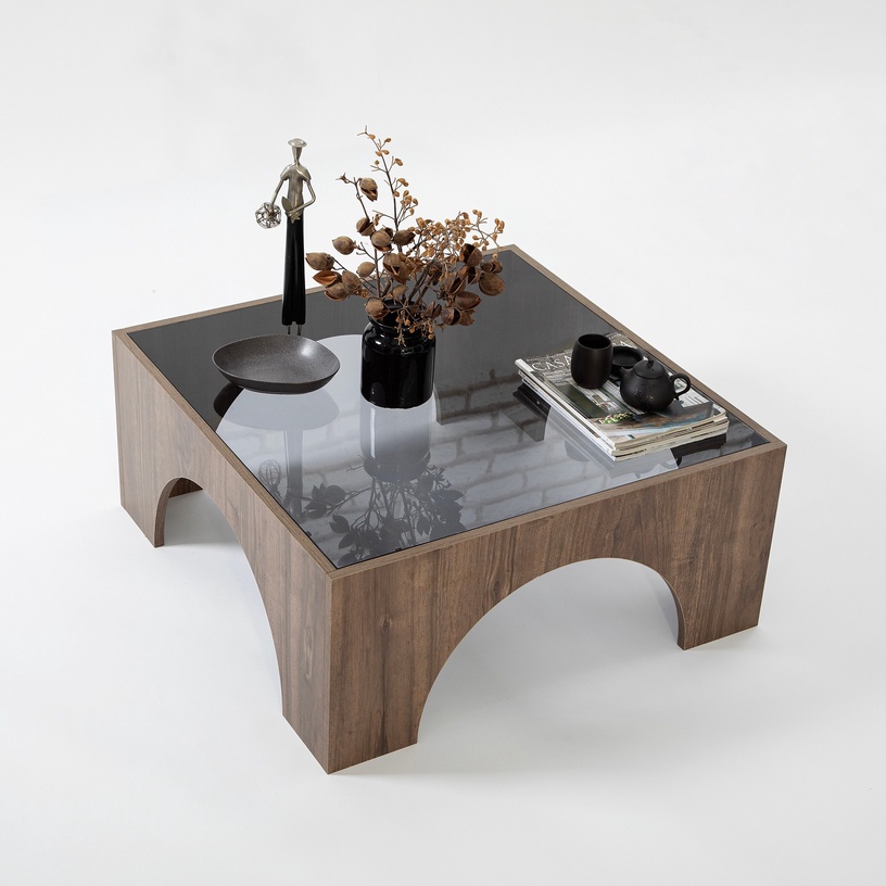 Журнальный столик Kalune Design Seine, ореховый/темно-серый, 50 см x 50 см x 37 см