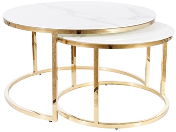 Kafijas galdiņš Loft With Marble Effect, zelta/balta, 80 cm x 80 cm x 45 cm