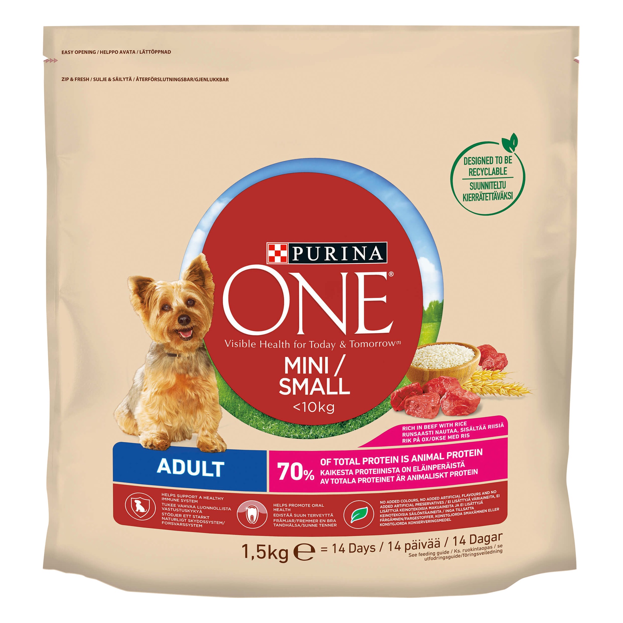 Сухой корм для собак Purina One Mini Beef And Rice, говядина, 0.8 кг -  Krauta.ee