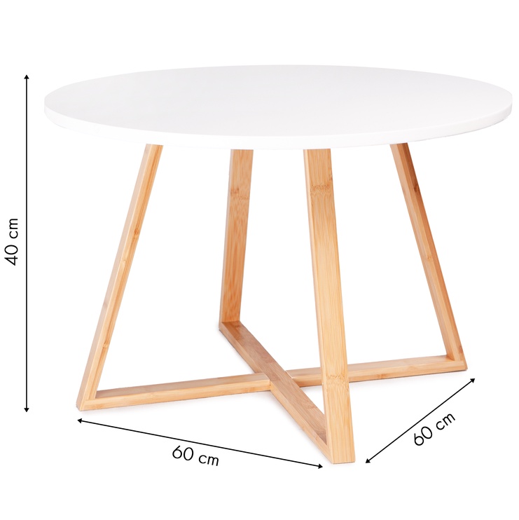 Kafijas galdiņš ModernHome Scandinavian, balta/koka, 600 mm x 600 mm x 400 mm