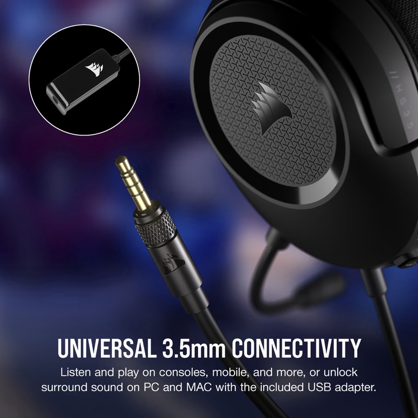 Juhtmega mänguri peakomplekt Corsair HS35 SURROUND v2, must
