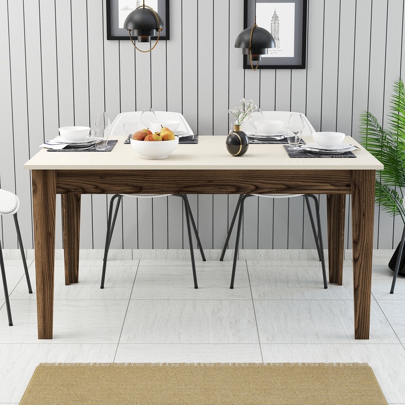 Laud Kalune Design Milan 517, kreemjasvalge/pähklipuu, 88 cm x 145 cm x 75 cm