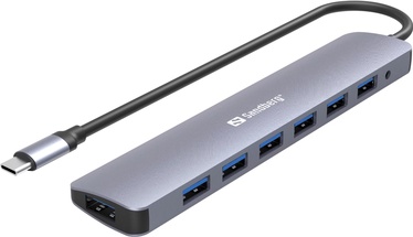 USB jaotur Sandberg USB-C - 7 x USB 3.0 136-40, hall