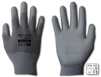 Рабочие перчатки прорезиненные, перчатки Bradas Pure Gray, для взрослых, полиуретан/полиэстер, серый, 11, 6 шт.