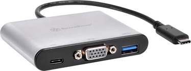 Adapteris SilverStone USB-C - VGA/USB/USB-C USB-C male, VGA/USB/USB-C female, pilka