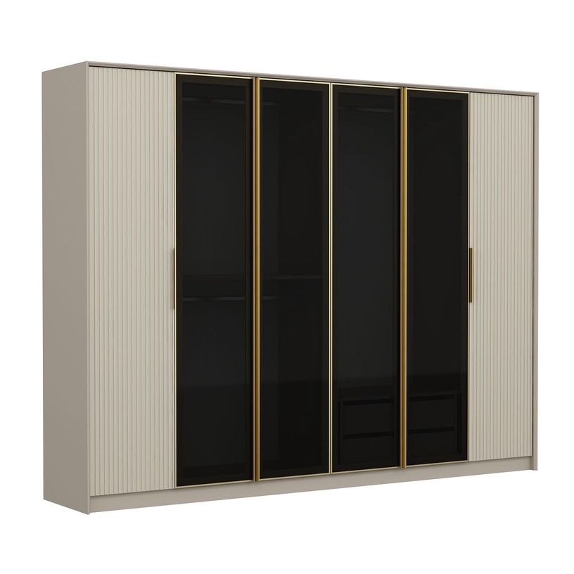 Riidekapp Kalune Design Luxe 7937, kuldne/valge/tumehall, 52 cm x 270 cm x 210 cm