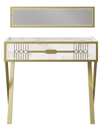 Kosmetinis staliukas Kalune Design Frida 788DEC4054, aukso/baltas, 90 cm x 32 cm x 80 cm, su veidrodžiu