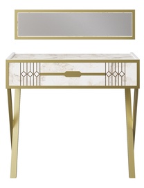 Kosmētikas galds Kalune Design Frida, zelta/balta, 90 cm x 32 cm x 80 cm, with mirror