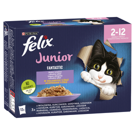 Влажный корм для кошек Purina Fantastic Junior, говядина/рыба/курица, 0.085 кг, 12 шт.