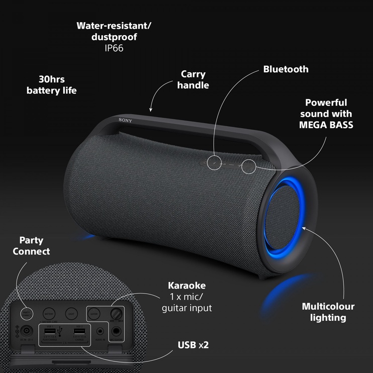 Juhtmevaba kõlar Sony SRS-XG500, must/hall