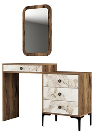 Kosmētikas galds Kalune Design Lizbon 545, balta/valriekstu, 40 cm x 124 cm x 84.7 cm, with mirror