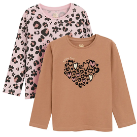Krekls ar garām piedurknēm, meitenēm Cool Club Hearts & Flowers CCG2712420-00, brūna/melna/gaiši rozā, 98 cm, 2 gab.