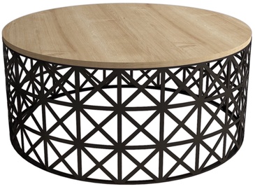 Kafijas galdiņš Kalune Design Selin Metal Ferforje, brūna/melna/gaiši brūna, 90 cm x 90 cm x 38 cm