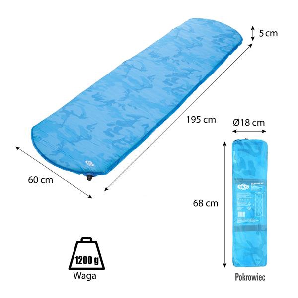 Pašpiepūšamais matracis Nils Camp Self-Inflating Mat, zila, 195 cm x 60 cm x 5 cm