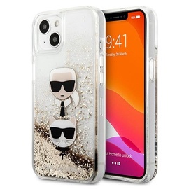 Чехол Karl Lagerfeld Liquid Glitter Karl & Choupette Head for iPhone 13, apple iphone 13, прозрачный/золотой