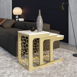 Журнальный столик Kalune Design Hare, золотой/белый, 45.5 см x 45.5 см x 51 см