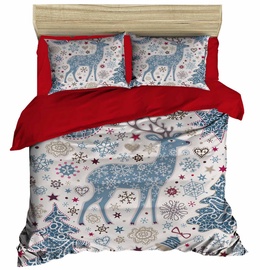 Ziemassvētku gultas veļas komplekts Mijolnir, zila/balta/sarkana, 200x220 cm