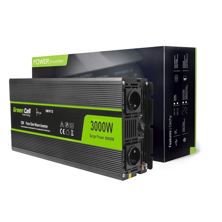 Трансформатор напряжения Green Cell Converter 12V To 230V 3000W/6000W, черный