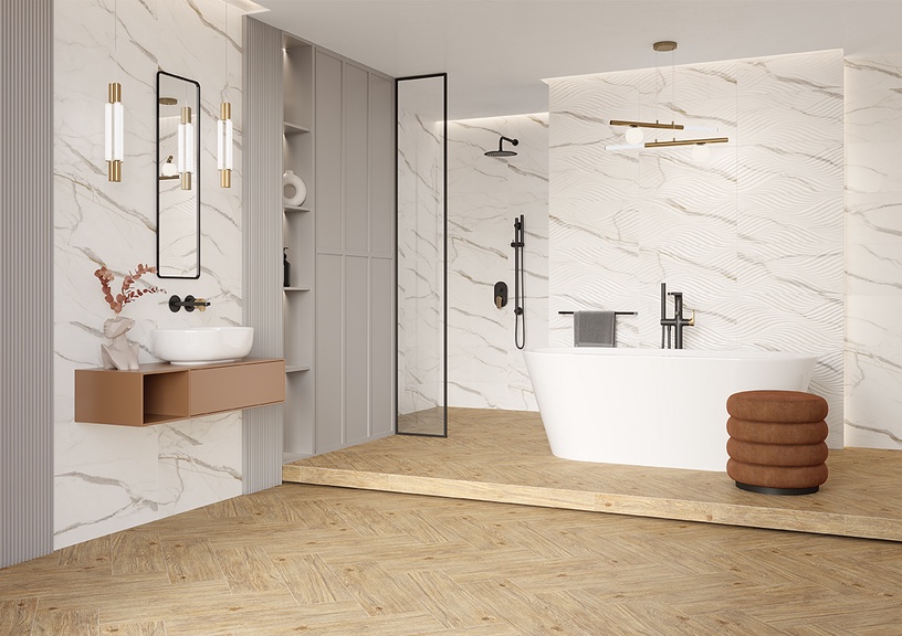 Plaadid, keraamiline Cersanit Classic Stone NT1189-001-1, 60 cm x 29.7 cm, valge