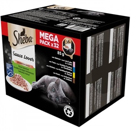Влажный корм для кошек Sheba Sauce Lover Mixed Selection in Gravy, курица/мясо утки/лосось, 0.085 кг, 32 шт.