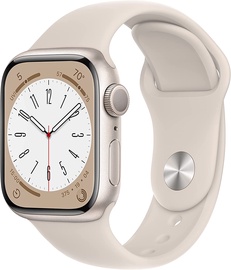 Nutikell Apple Watch Series 8 GPS 41mm Starlight Aluminium Case with Starlight Sport Band - Regular, hele pruun
