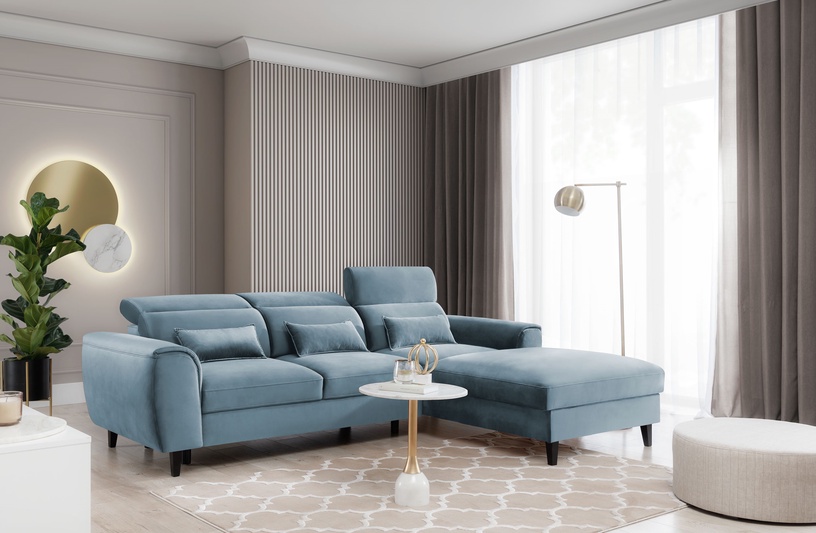 Stūra dīvāns Foble Velvetmat 100, zila, labais, 196 x 267 cm x 100 cm