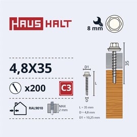 Pašvītņojošā skrūve Haushalt, 4.8 mm x 35 mm