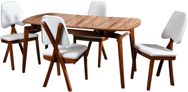 Ēdamistabas komplekts Kalune Design Pera Wooden, krēmkrāsas/valrieksts