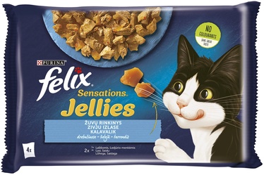 Šlapias kačių maistas Felix Sensations Jellies, žuvis/lašiša, 0.34 kg