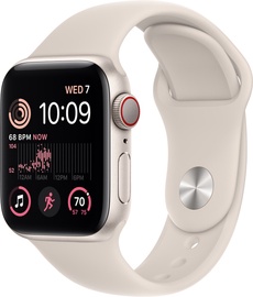 Viedais pulkstenis Apple Watch SE GPS + Cellular (2nd Gen) 40mm Starlight Aluminium Case with Starlight Sport Band - Regular, bēša