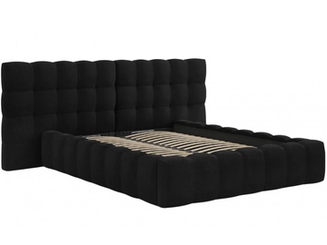 Gulta divvietīga Micadoni Home Mamaia Velvet Double Headboard, 140 x 200 cm, melna, bez matrača, ar režģi
