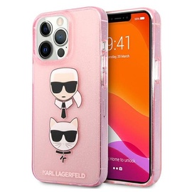 Vāciņš Karl Lagerfeld Glitter Karl`s & Choupette for iPhone 13 Pro / 13, Apple iPhone 13 Pro/Apple iPhone 13, rozā