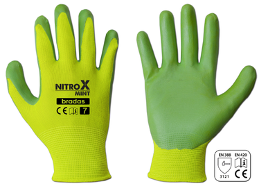Рабочие перчатки прорезиненные, перчатки Bradas Nitrox RWNM7, для взрослых, полиэстер, зеленый, 7, 6 шт.