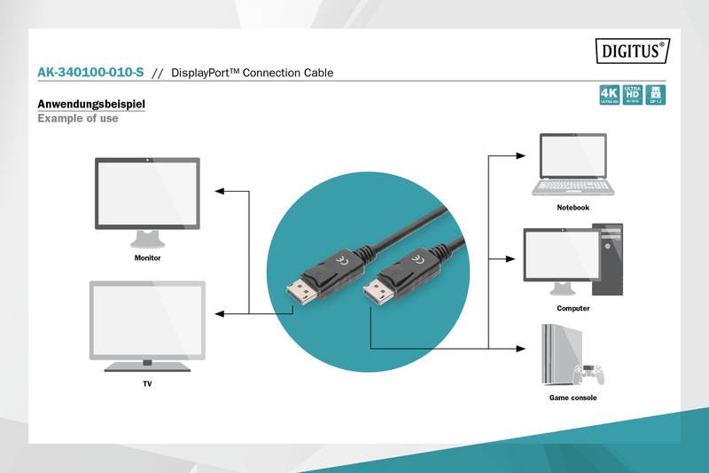 Laidas Assmann DisplayPort Displayport, Displayport, 1 m, juoda