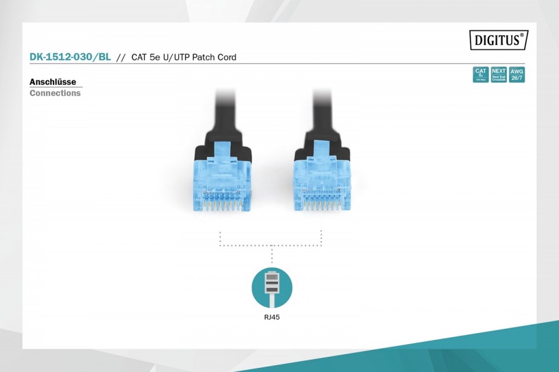 Laidas Digitus CAT 5e UTP Patch RJ-45 8P8C, RJ-45 8P8C, 3 m, juoda